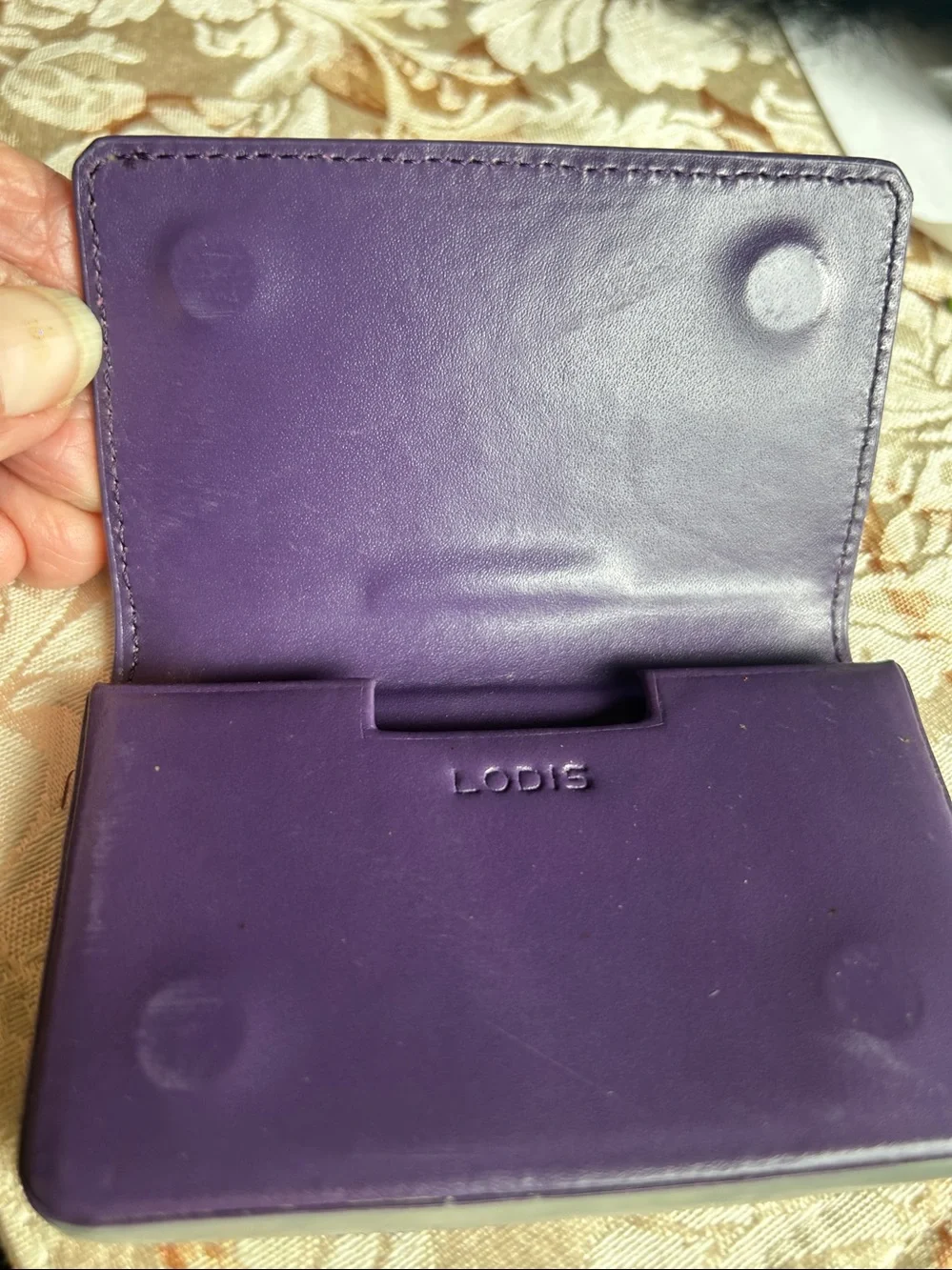 Lodis Gray Leather Phone Wallet Case with Subtle Purple Trim